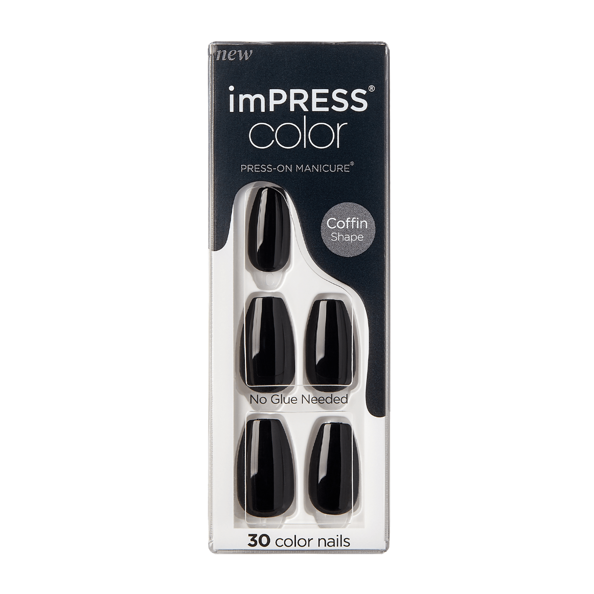 KISS ImPRESS Color Press-On Manicure - All Black - Taille M
